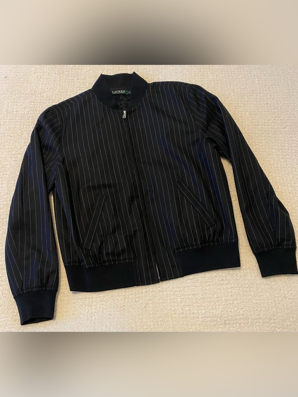Lauren Ralph Lauren Pinstripe Wool Bomber Jacket Size 12